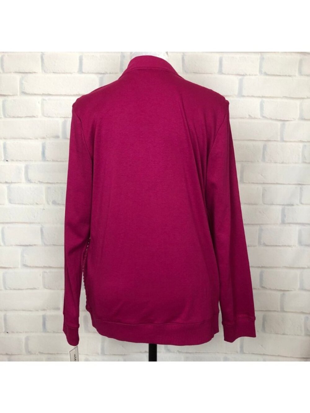 NWT Alfred Dunner Magenta Knit Zip Jacket Size 8 Crochet Lace Front - Picture 3 of 7